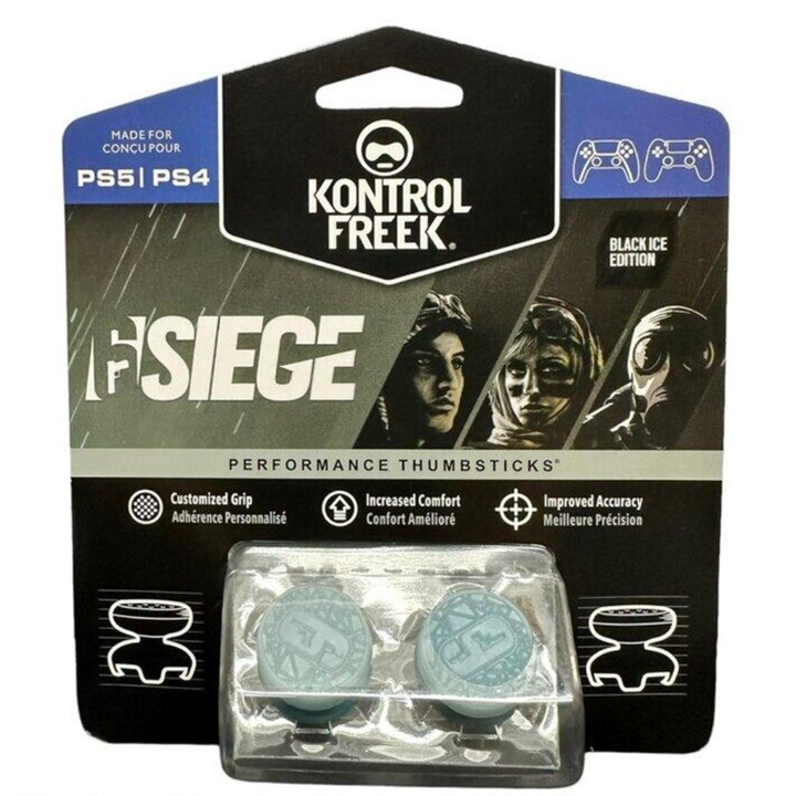 Set 2 Bucati Thumbgrip din Silicon Performance KontrolFreek 6SIEGE, Thumbstick Accesoriu Controller PS5, PS4, Crestere Acuratete si Confort