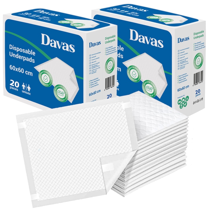 Протектори за легло Davas, 60x60 см, 40 бр., първокласна гама, 5 слоя, със залепващи ленти
