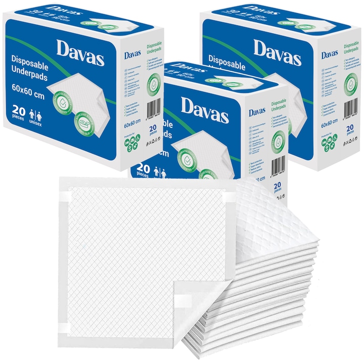 Протектори за легло Davas, 60x60 см, 60 бр., първокласна гама, 5 слоя, със залепващи ленти