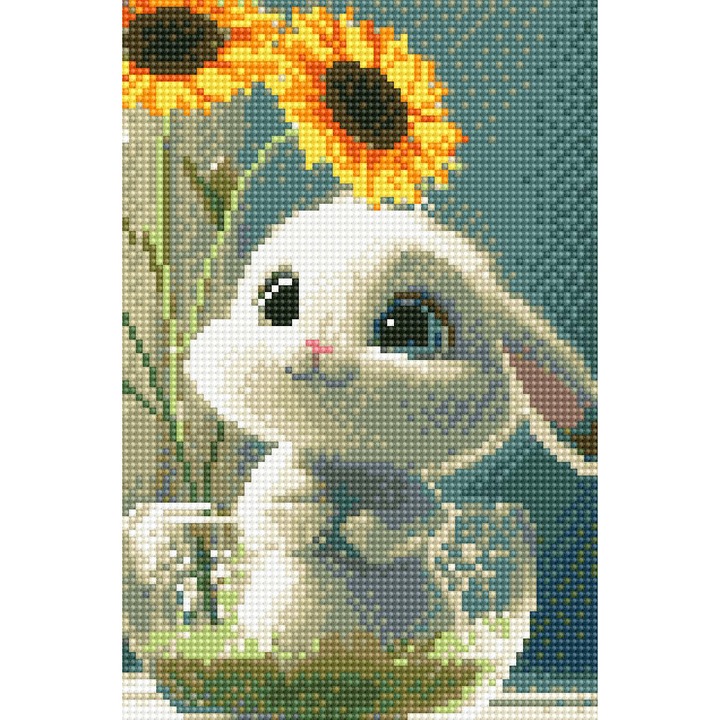 Set de broderie cu diamante 5D cu rama, mozaic 20x30 cm, Iepurele si florile soarelui Pentru copii Oh Art