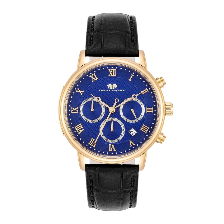 Rhodenwald & Söhne, Ceas cronograf cu o curea de piele, Negru