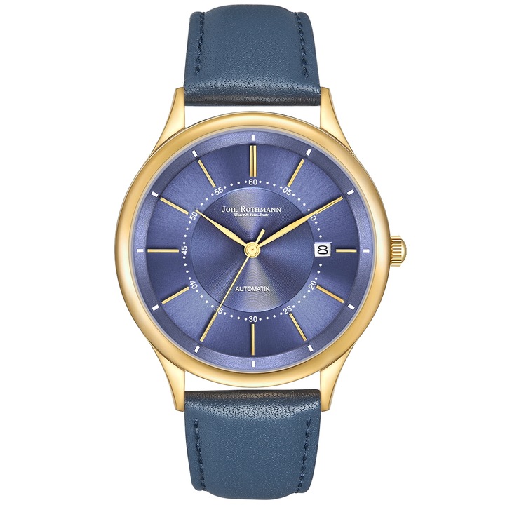 Joh. Rothmann, Ceas automatic cu o curea de piele, Albastru petrol
