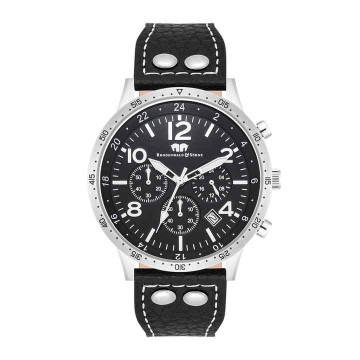 Rhodenwald & Söhne, Ceas cronograf cu o curea de piele, Negru