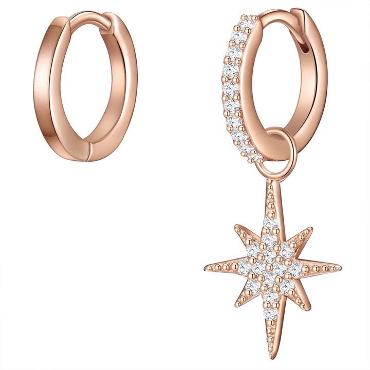 Lulu & Jane, Cercei placati cu aur rose de 14K, zirconia, Auriu rose