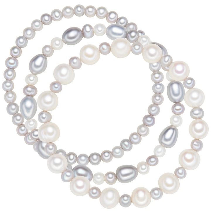 Valero Pearls, Set de bratari cu perle de apa dulce - 3 piese, Gri