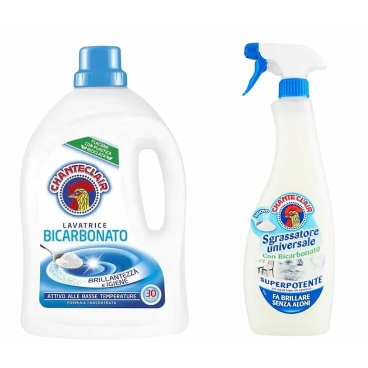 Pachet Detergent rufe Chanteclair cu bicarbonat 30 spalari 1350 ml +Degresant Chanteclair cu bicarbonat 700 ml