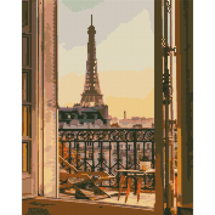 Set de broderie cu diamante 5D cu rama, mozaic 40x50 cm, Vedere la Turnul Eiffel Peisaj urban Oh Art