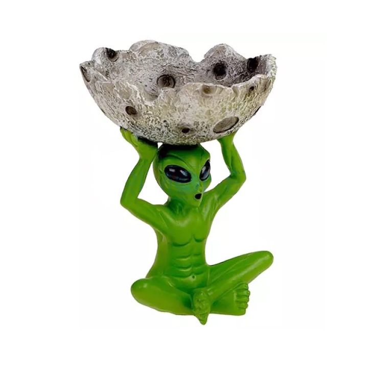 Scrumiera Gentelo Alien Meteor, inaltime 14 cm, diametru 11 cm, exterior verde