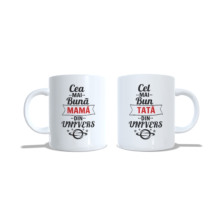 Set 2 Cani Cea Mai Buna Mama si Cel Mai Bun Tata din Univers TEXT Fata-Verso, 330 ml