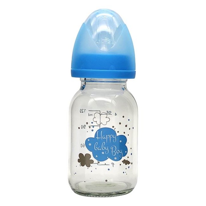 Biberon pentru copii, din sticla, cu tetina din silicon Bleu Nor Honey Baby, capacitate 120ml