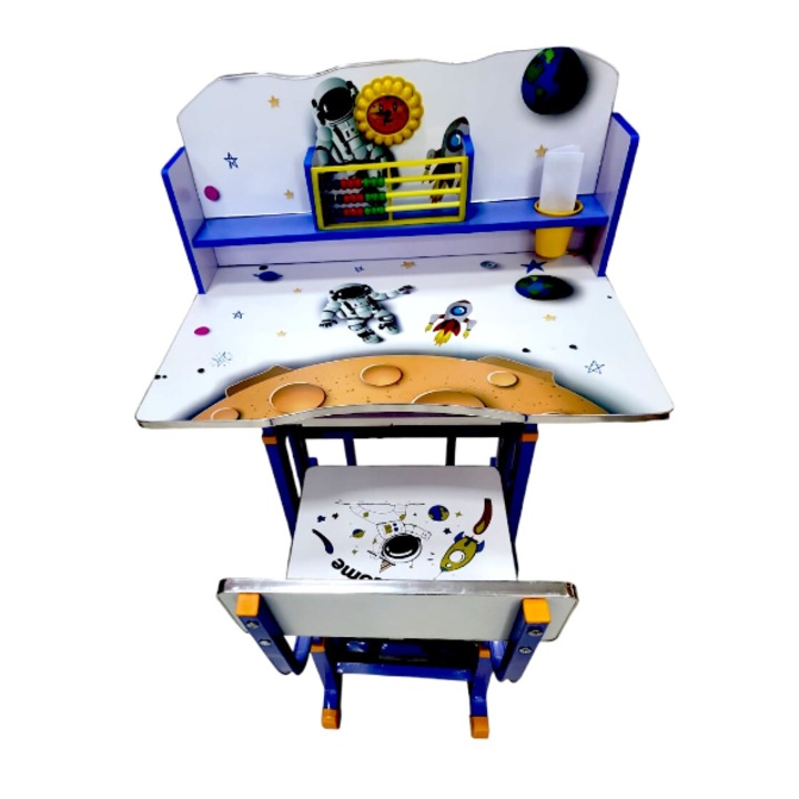Set birou si scaun pentru copii, Loka®, Model Astronaut, Albastru, 69x45x65cm
