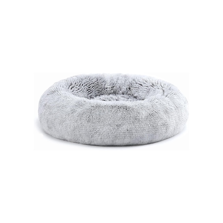 Puha párna, párnázott kutyáknak és macskáknak, bolyhos, levehető huzattal, Kényelmes, Meleg, Csúszásgátló talp, átmérő 80 cm, Világos szürke