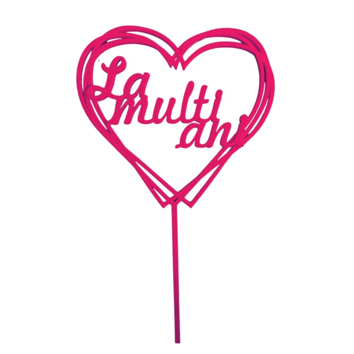 Topper tort, "LA MULTI ANI", zi de nastere 17 x 10 cm roz zmeuriu