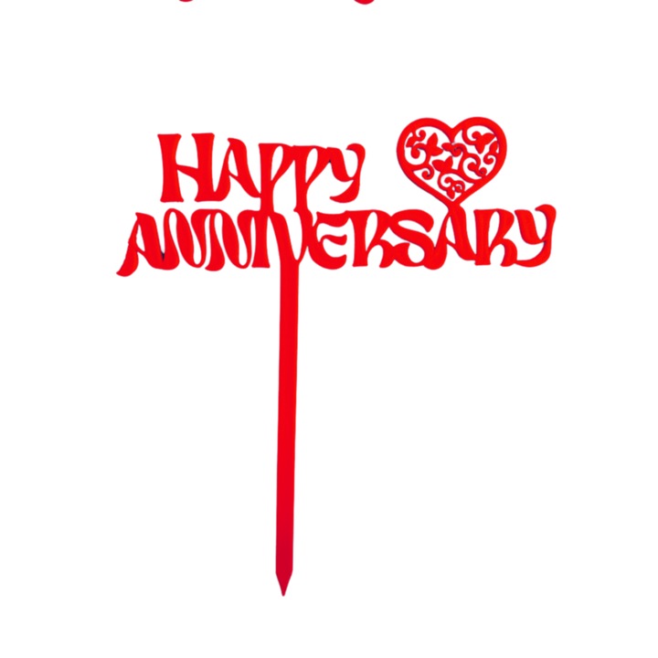 Topper tort, "HAPPY ANNIVERSARY", zi de nastere, aniversare 15, 5 x 13, 8 cm rosu