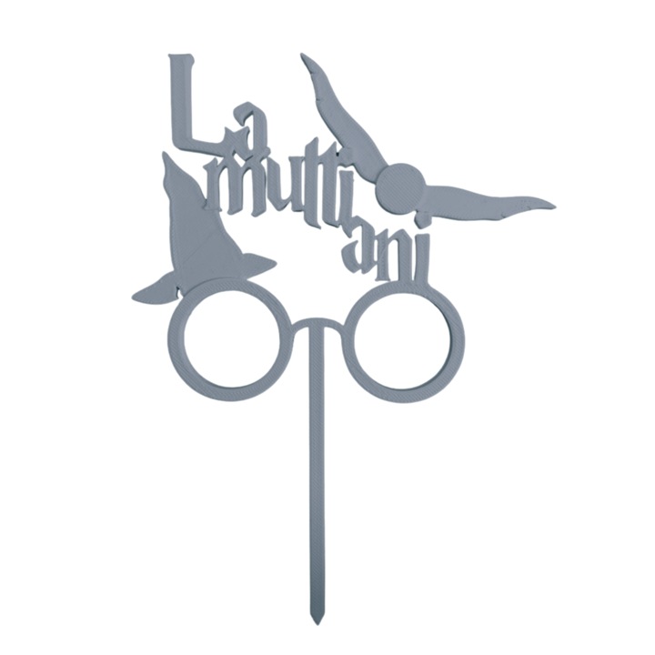 Topper tort, "LA MULTI ANI", zi de nastere, tematica HARRY POTTER 17, 5 x 12, 8 cm argintiu