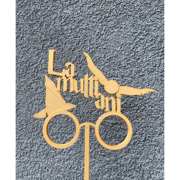 Topper tort, "LA MULTI ANI", zi de nastere, tematica HARRY POTTER 17, 5 x 12, 8 cm auriu