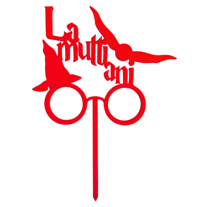 Topper tort, "LA MULTI ANI", zi de nastere, tematica HARRY POTTER 17, 5 x 12, 8 cm rosu