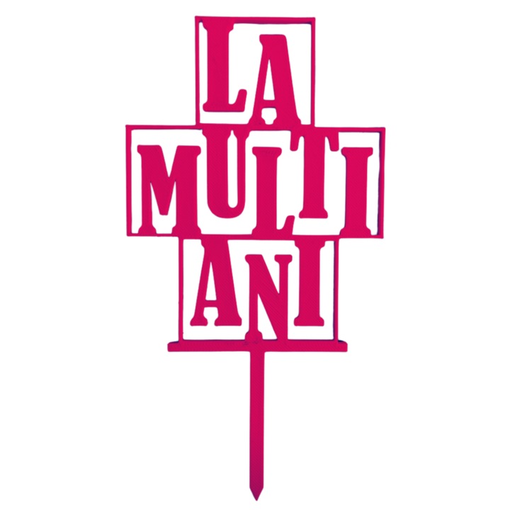 Topper tort, "LA MULTI ANI", zi de nastere, 17, 9 x 9, 5 cm roz zmeuriu