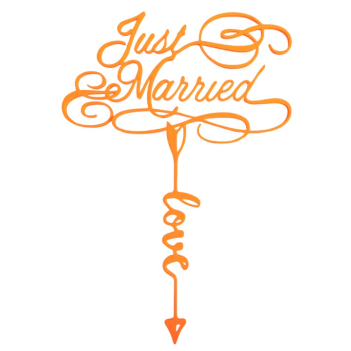 Topper tort, "JUST MARRIED-LOVE", nunta, petrecere 20.5 x 14, 5 cm portocaliu