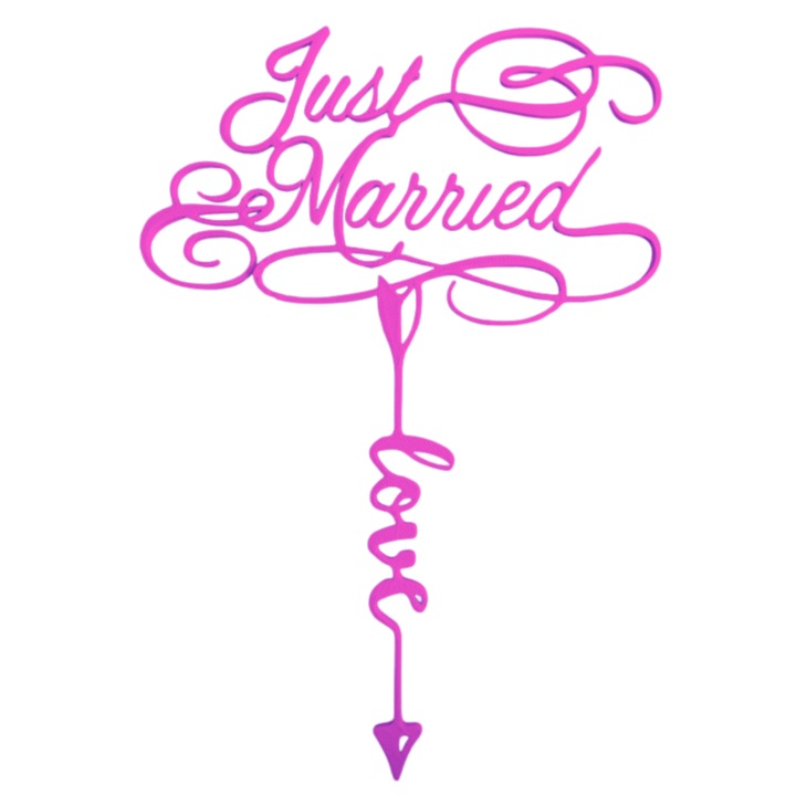 Topper tort, "JUST MARRIED-LOVE", nunta, petrecere 20.5 x 14, 5 cm mov deschis