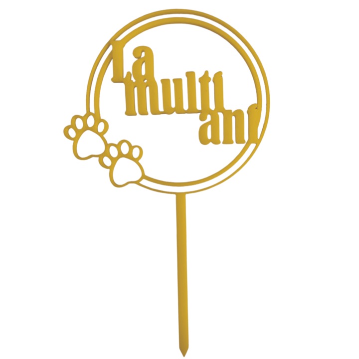 Topper tort, "LA MULTI ANI", zi de nastere, aniversare 17, 5 x 10, 5 cm auriu