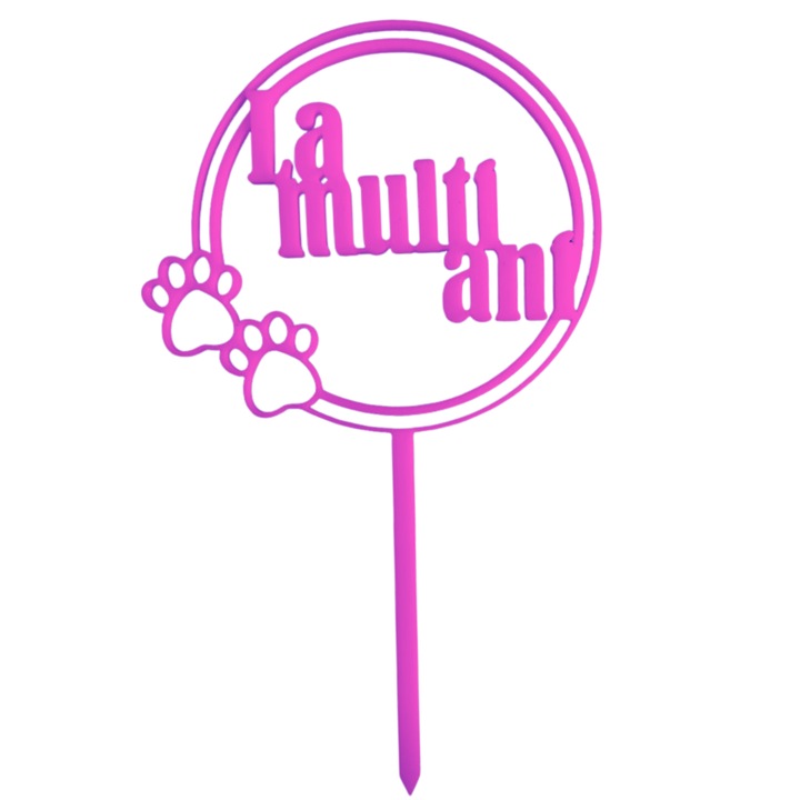 Topper tort, "LA MULTI ANI", zi de nastere, aniversare 17, 5 x 10, 5 cm mov deschis