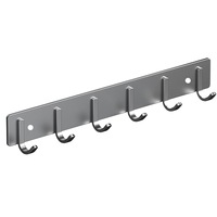 Cuier usa, Hggzeg, Cu 6 carlige, Capacitate de incarcare 10kg, Gaurire sau autoadezive, Rezistente la apa si umezeala, Constructie solida, Pentru paltoane, palarii, genti, hol, baie, sufragerie, Metal, 410mmx40mm, Gri