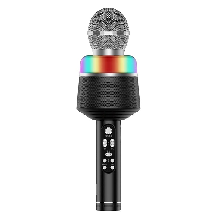 Microfon 5 In 1, Difuzor Cu Functie De Lumina LED Recorder, Karaoke, Negru
