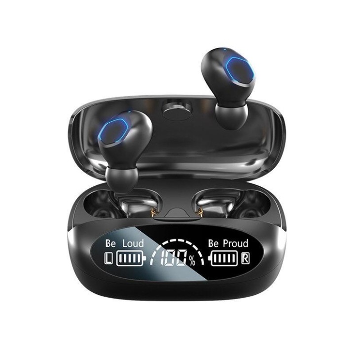 Безжични аудио слушалки, Bluetooth 5.2, сензорно управление, безжична връзка, магнитен калъф, LED дисплей, 6 часа живот на батерията