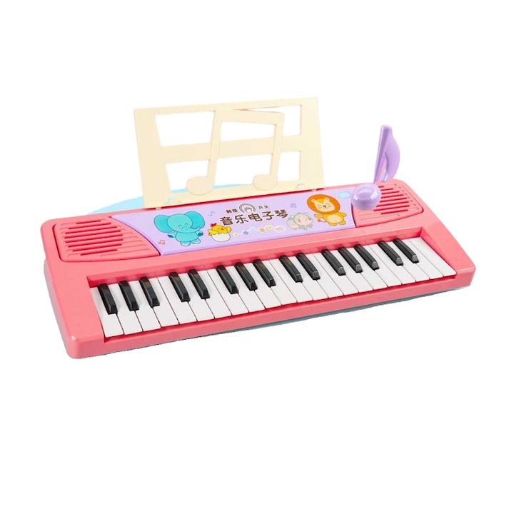 Zenei orgona gyerekeknek, különféle funkciók, 37 billentyű, mikrofon, interaktív fények, különböző dallamok és ritmusok, rózsaszín, 46x16x6 cm, + 3 év, Utility One