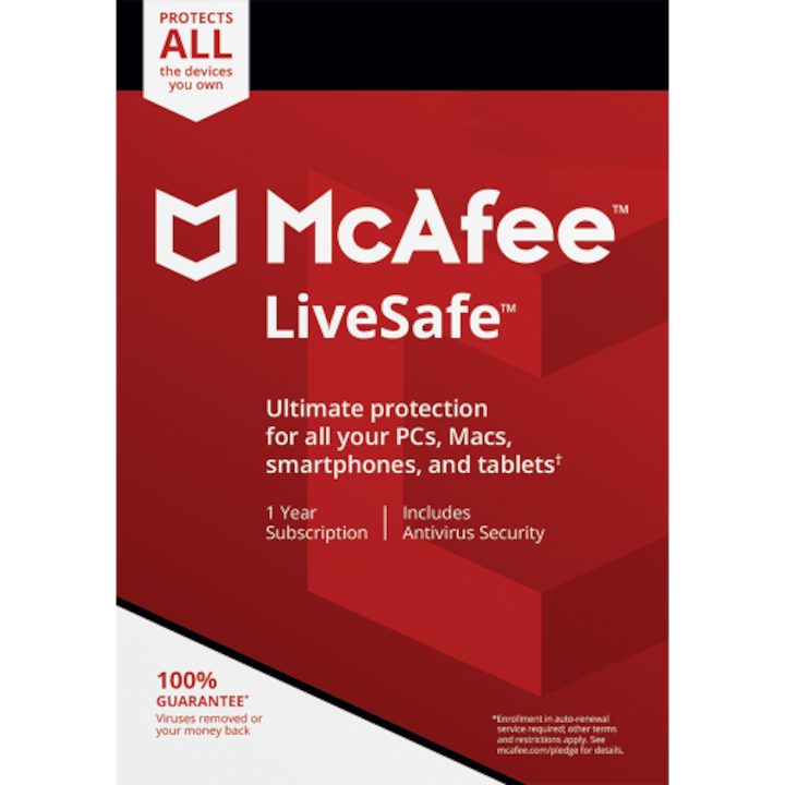 Licenta 2024 pentru McAfee LiveSafe - 1-AN / Nelimitate Dispozitive