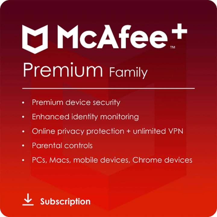 Licenta 2024 pentru McAfee+ Premium Family - 1-AN / Nelimitate Dispozitive - Europe/UK