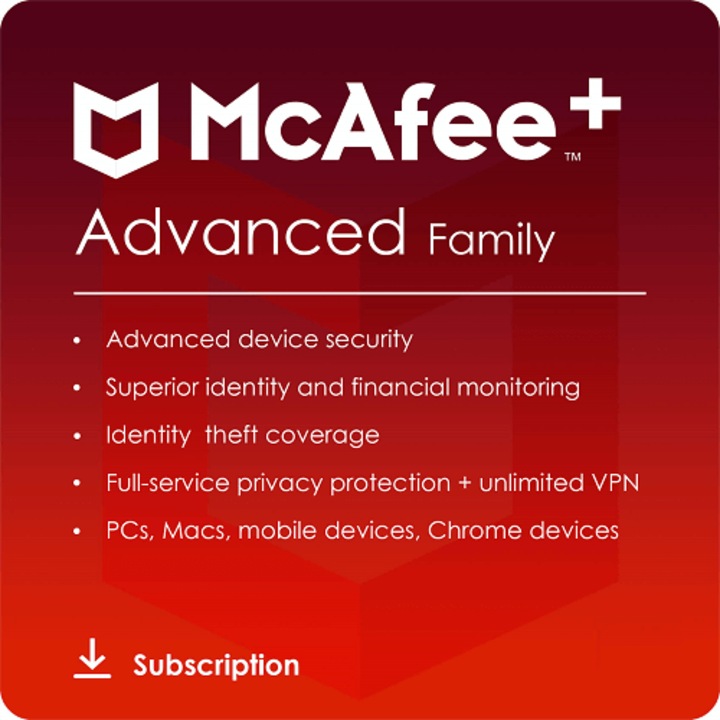 Licenta 2024 pentru McAfee+ AdvANced Family - 1-AN / Nelimitate Dispozitive - Europe/UK