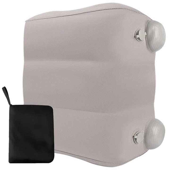 Perna gonflabila pentru picioare, Hggzeg, 3 straturi reglabile, Pliabil, Usor de transportat, Pentru sprijinirea picioarelor in timpul calatoriilor sau lucrului la birou, PVC, 45*32*50 cm, Gri