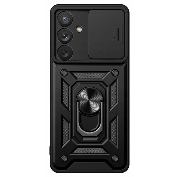 SILKASE tok Samsung Galaxy A15/A15 5G telefonhoz, Robusztus pajzs, gyűrűtartó, fekete gumi