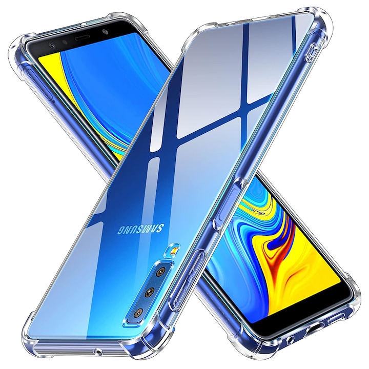 Husa Antisoc compatibila cu Samsung Galaxy A7 2018, Cushioned Bumper, Eleganta, Slim, Margini ridicate, Rezistenta la socuri, Gel transparenta