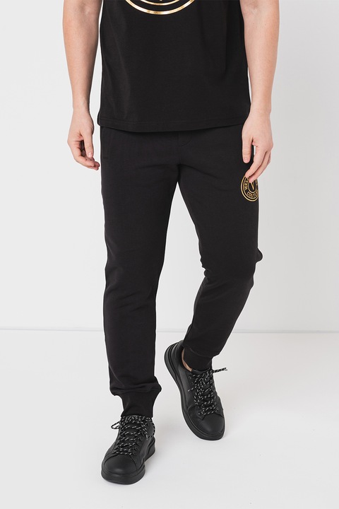 Versace Jeans Couture, Pantaloni de trening cu buzunare oblice, Negru, M