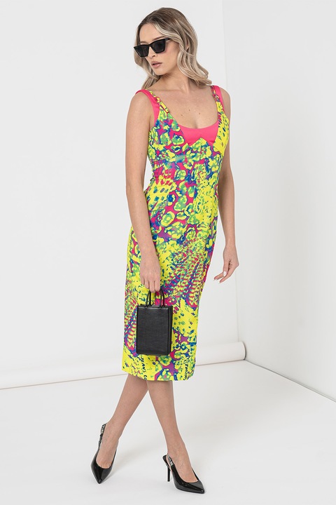 Versace Jeans Couture, Рокля по тялото, Фуксия/Лайм зелено, S