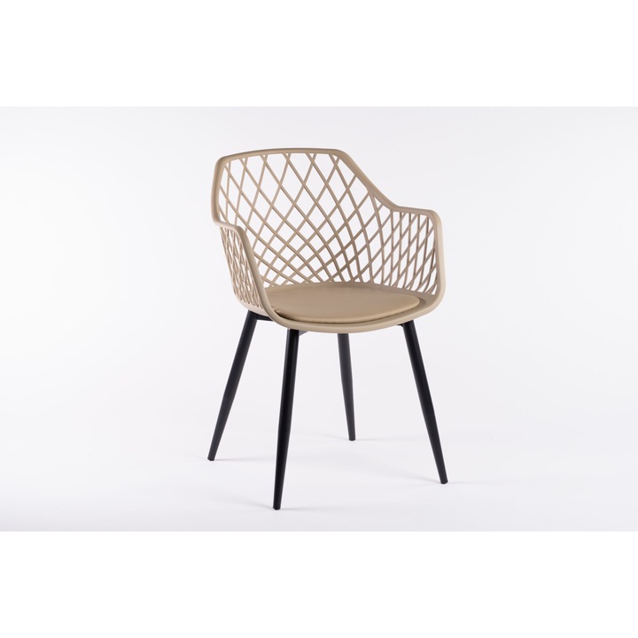 Scaun indoor/outdoor camel, HDS, SHG108, Polimer, Sezut cu perna piele ecologica, 55x58x83cm