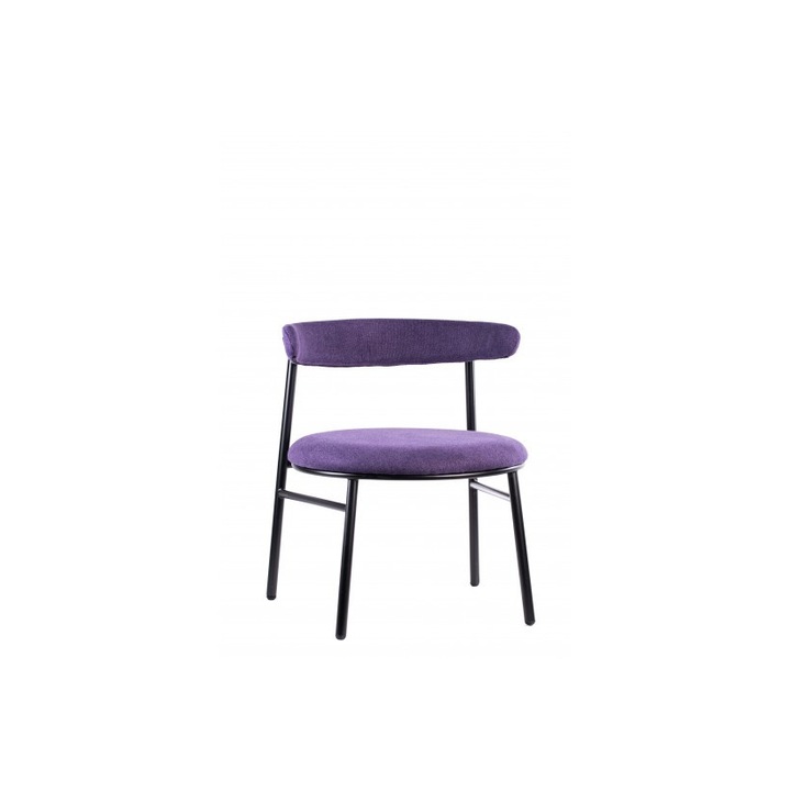 Scaun lounge culoare violet, HDS, STW117, Spate si sezut tapitat, structura metal culoare neagra, 60.3x59.4x72.7 cm