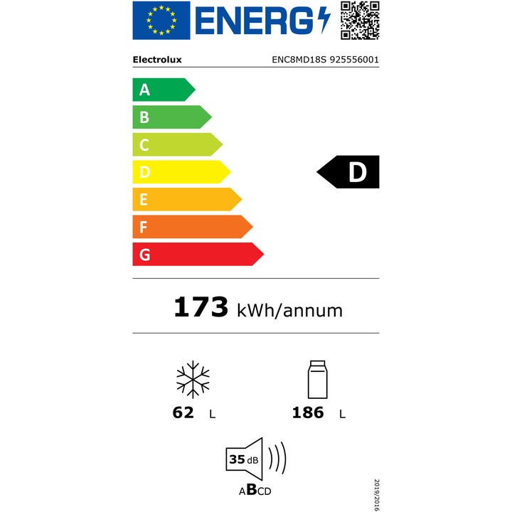 Combina frigorifica incorporabila Electrolux ENC8MD18S, 248 l, Multiflow, Usa reversibila, Control electronic, Fresh Frost Free, Clasa D, H 178 cm