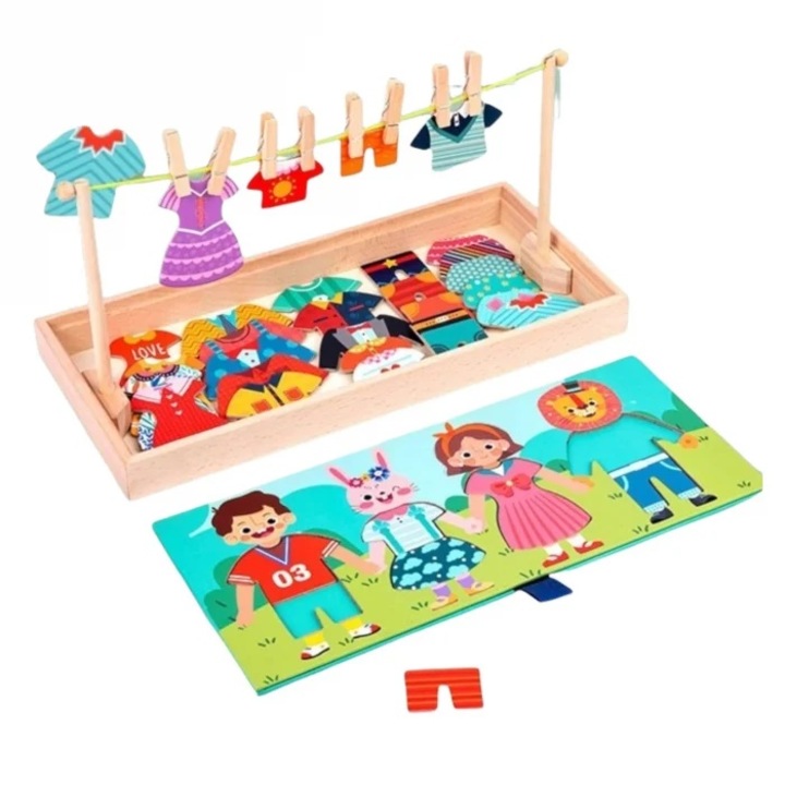 2 az 1-ben kirakós játék Öltöztesd fel a karaktereket és tedd a ruhaneműt a vonalra, szárítsd meg a ruhákat