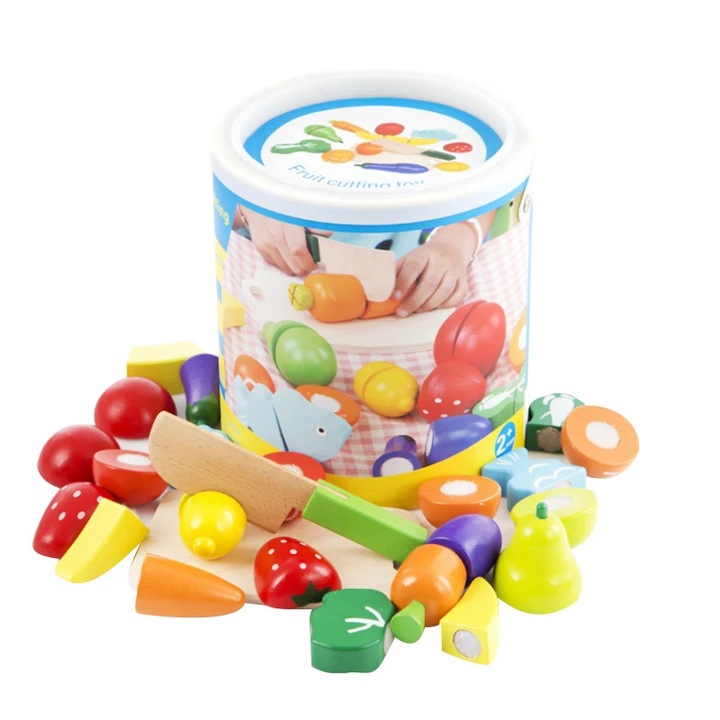 Set galetusa cu alimente de feliat din lemn, Micul Bucatar, 22 piese