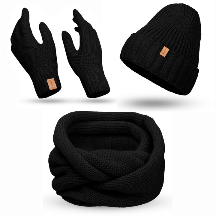 Set Fular circular, Caciula si Manusi, Pentru Femei, Nandy, Negru, ZEST-BIS-WYW-CZA