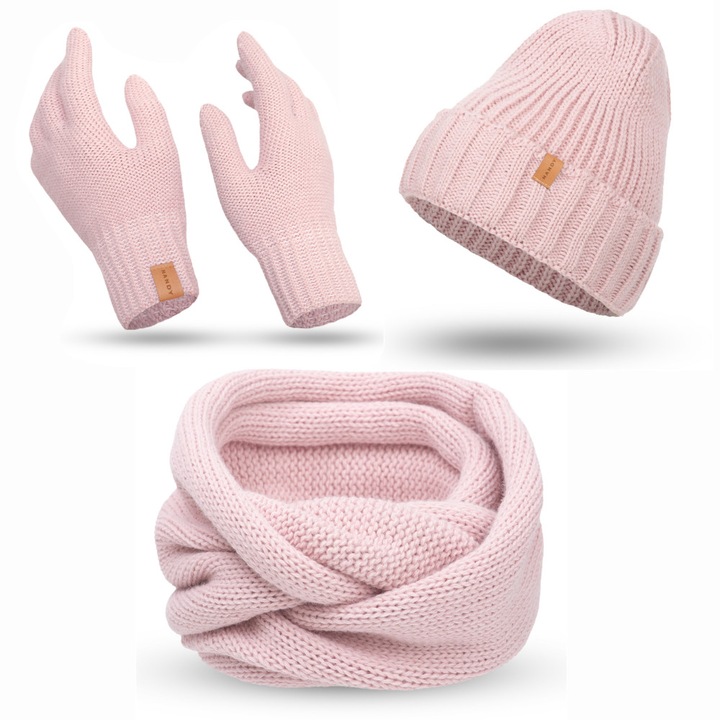 Set Fular circular, Caciula si Manusi, Nandy, Roz, One-Size