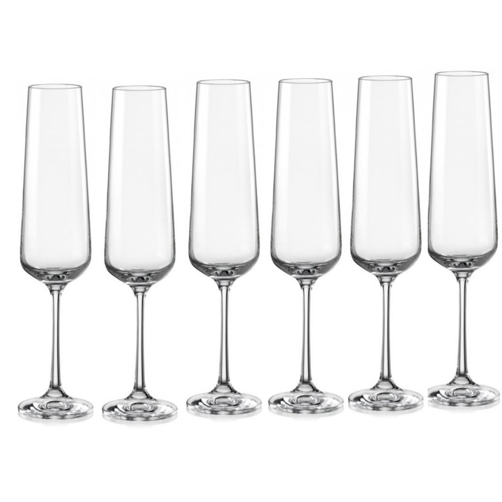 Set 6 pahare sampanie Bohemia Cristal Sandra 200ml