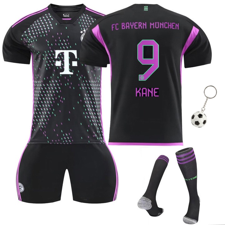 Echipament sportiv copii Bayern away Kane Tricou Fotbal, Party Chili®, sezonul 2023/2024, Ziua Copilulu, Poliester, Negru/Violet, Violet/Negru