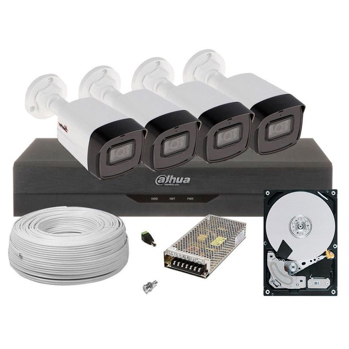 Kit supraveghere video complet cu 4 camere exterior 5MP, IR 40m, accesorii si HDD 2TB, SAF-4E52-2TB
