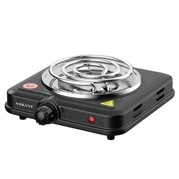 Aprinzator carbuni, Plita electrica Sokany pentru aprinderea carbunilor de narghilea, 1000W, temperatura reglabila, otel inoxidabil, design compact si ergonomic, siguranta termica, picioare antiderapante, ideala pentru narghilea, negru