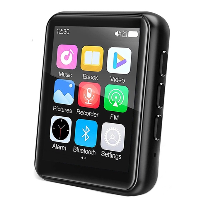 NUODWELL, MP3 lejátszó, 2,5 hüvelykes LCD kijelző, 32 GB 128 GB-ig támogat, Bluetooth 5.0 technológia, HiFi hangminőség, FM rádió, fekete